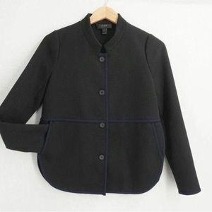 J.Crew Ribbed Twill Blazer Jacket in Black with Blue Puping at waist